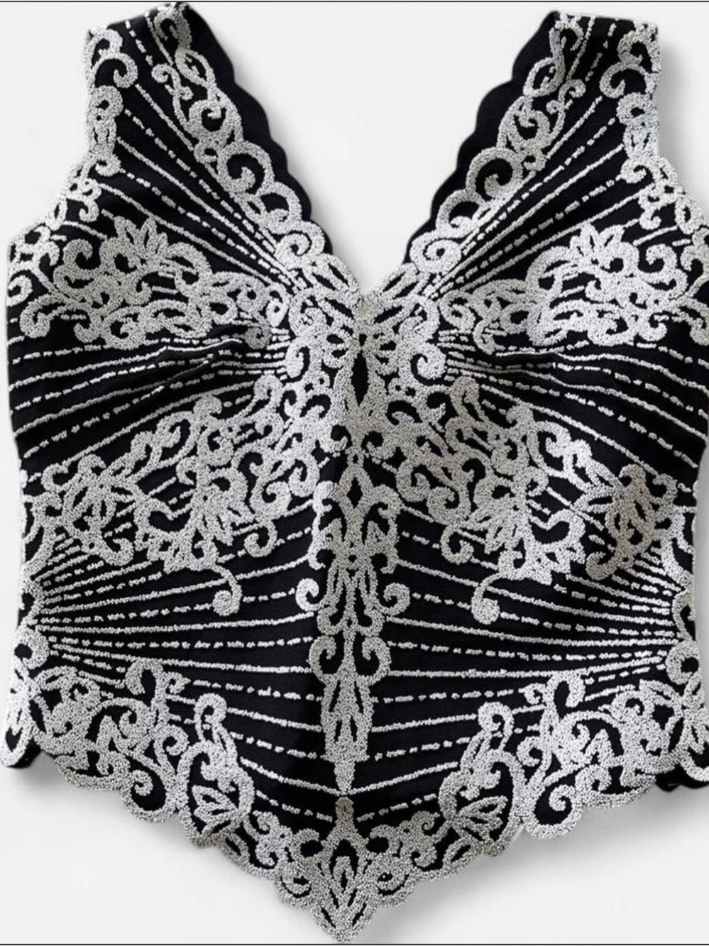 ✨Tadashi Vintage Black and White Beaded Crop Top✨